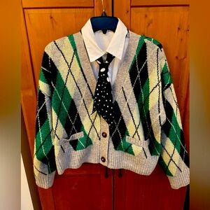 Design History green and gray argyle cardigan size Latge